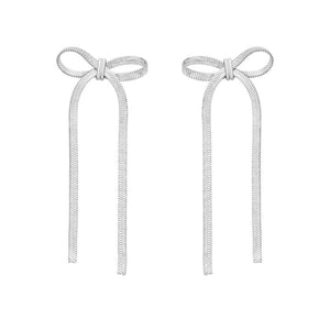 Sterling Silver Snake Chain Drop Dangle Bow Earrings