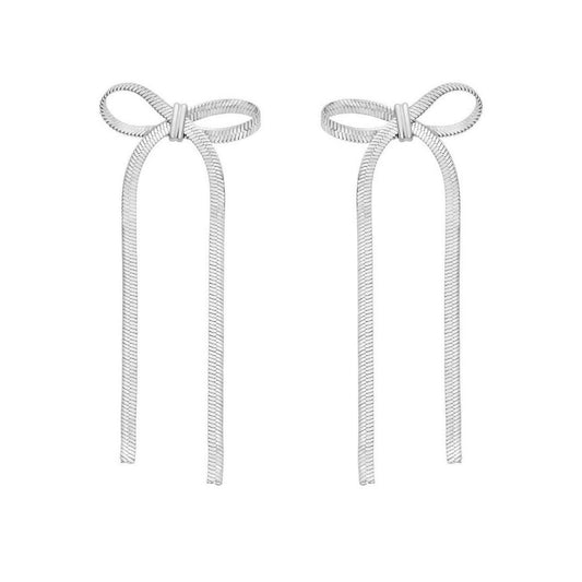 Sterling Silver Snake Chain Drop Dangle Bow Earrings