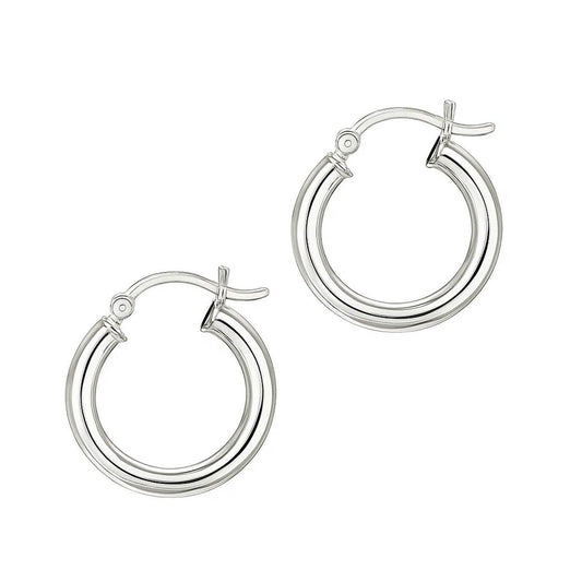 Sterling Silver Polished Hoop Style Earrings with Rhodium Plating (3x15mm)