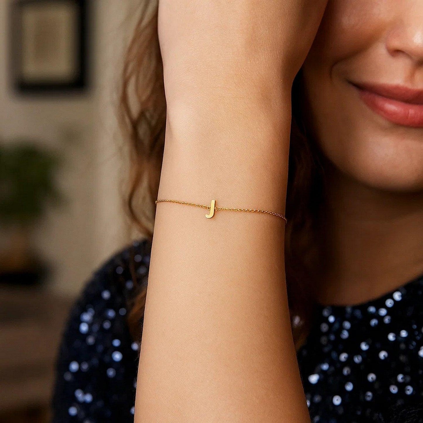14K Yellow Gold Mini Initial J Bracelet