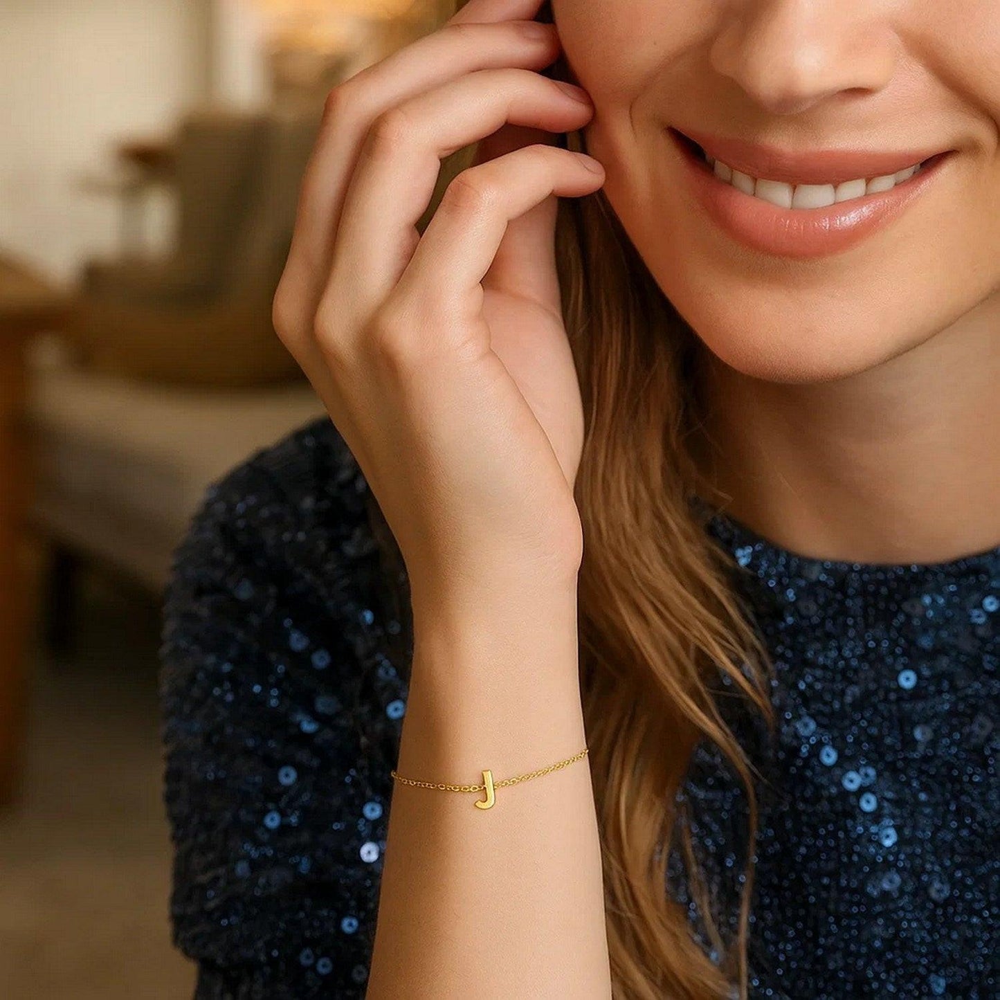 14K Yellow Gold Mini Initial J Bracelet