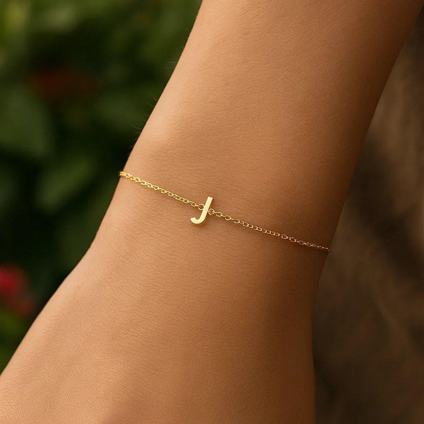 14K Yellow Gold Mini Initial J Bracelet