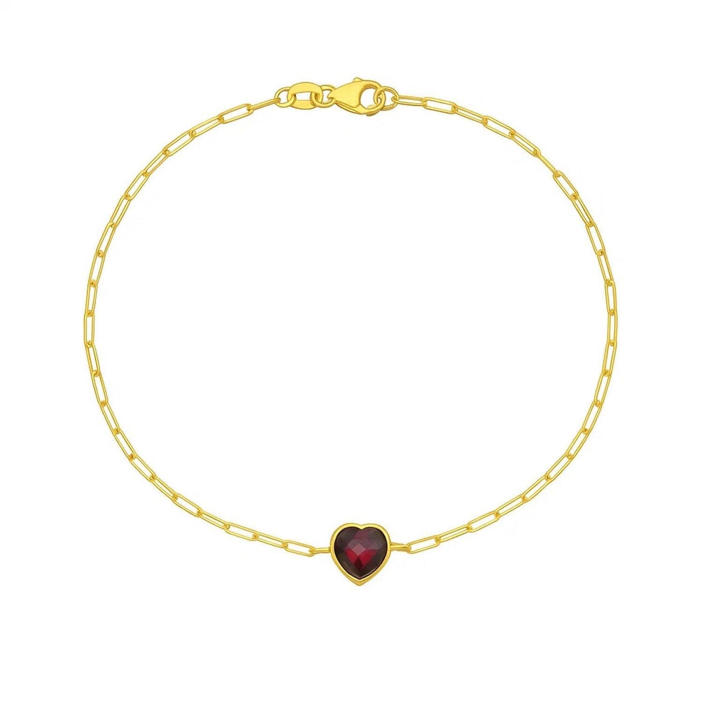 14K Yellow Gold Garnet Heart Bracelet
