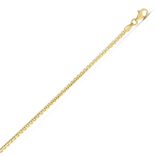 Sterling Silver Yellow Gold Plated Round Box Chain (2.10 mm)