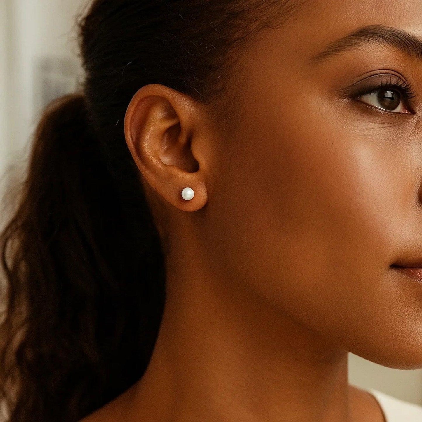 White Freshwater Cultured Pearl Stud Earrings in 14K White Gold (4.00 mm)