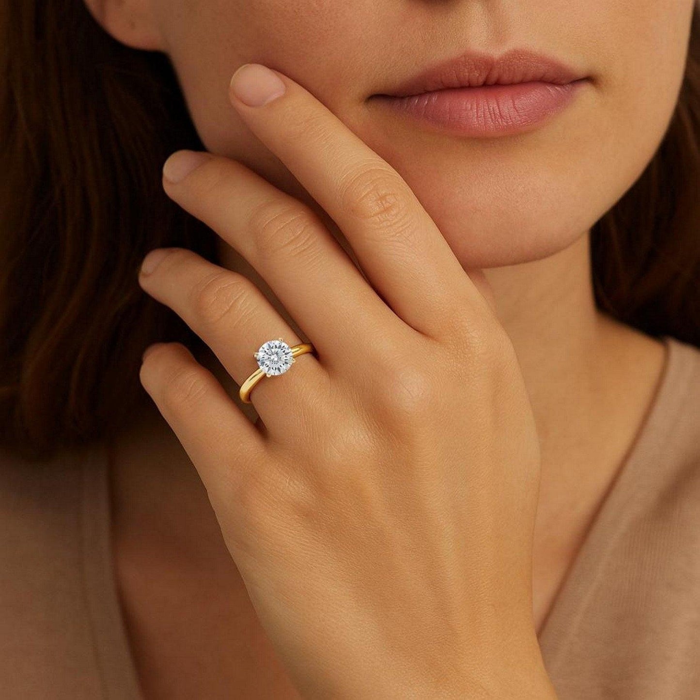 1 1/2 Carat Round Lab Grown IGI G/VS1 Diamond Solitaire Ring in 14K Yellow Gold