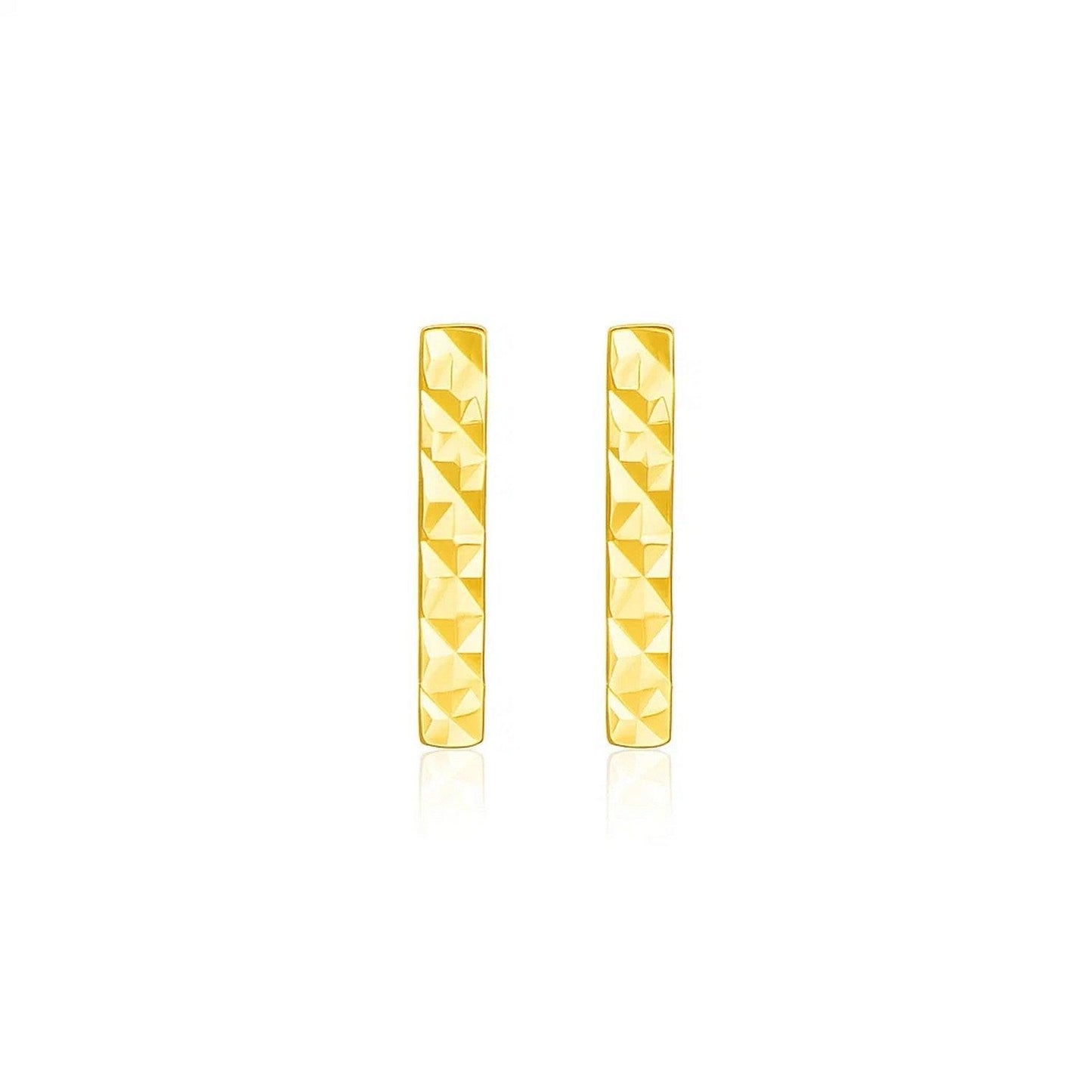 14k Yellow Gold Textured Bar Earrings