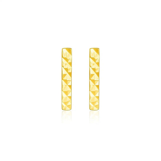 14k Yellow Gold Textured Bar Earrings