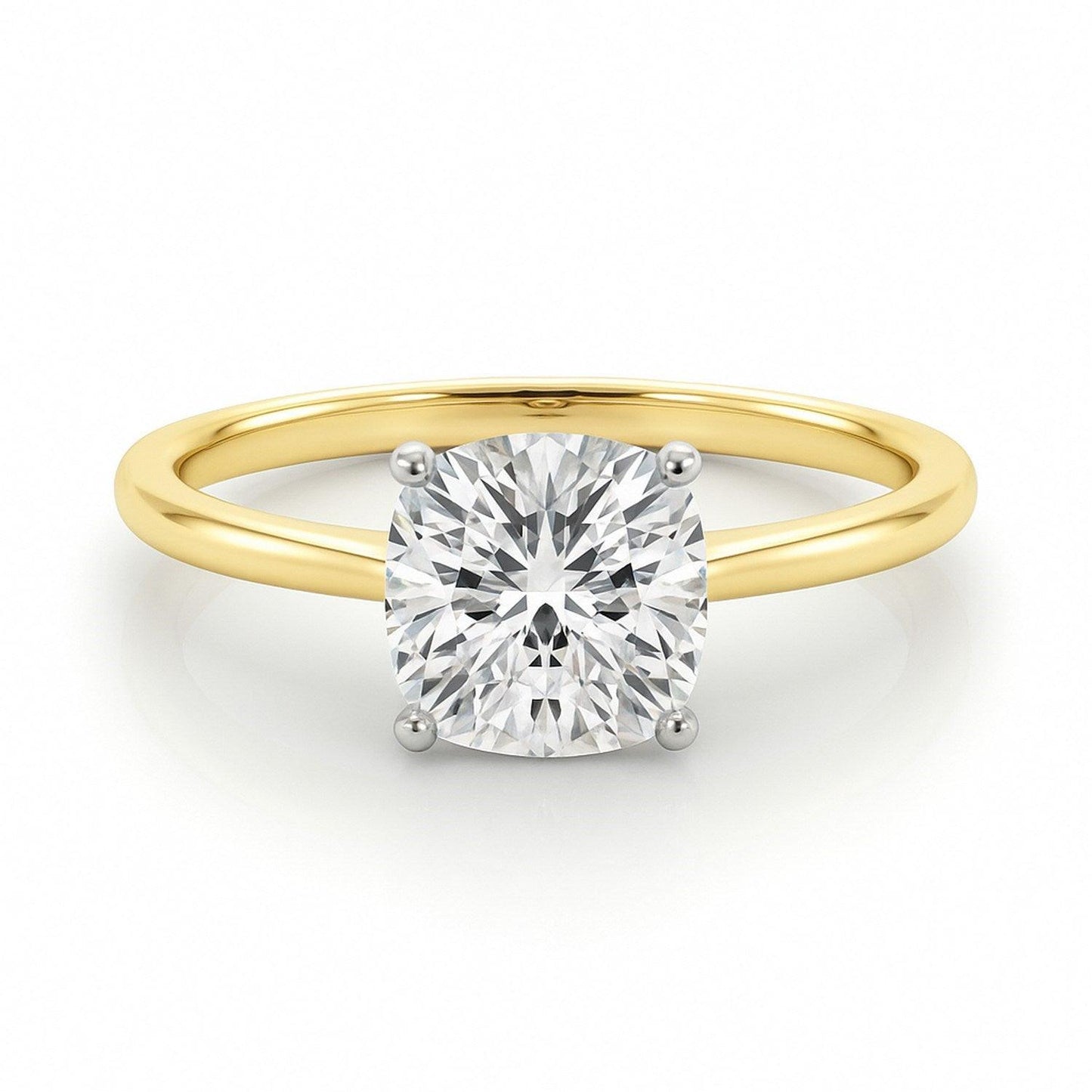2 Carat Cushion Lab Grown IGI G/VS1 Diamond Solitaire Ring in 10K Yellow Gold