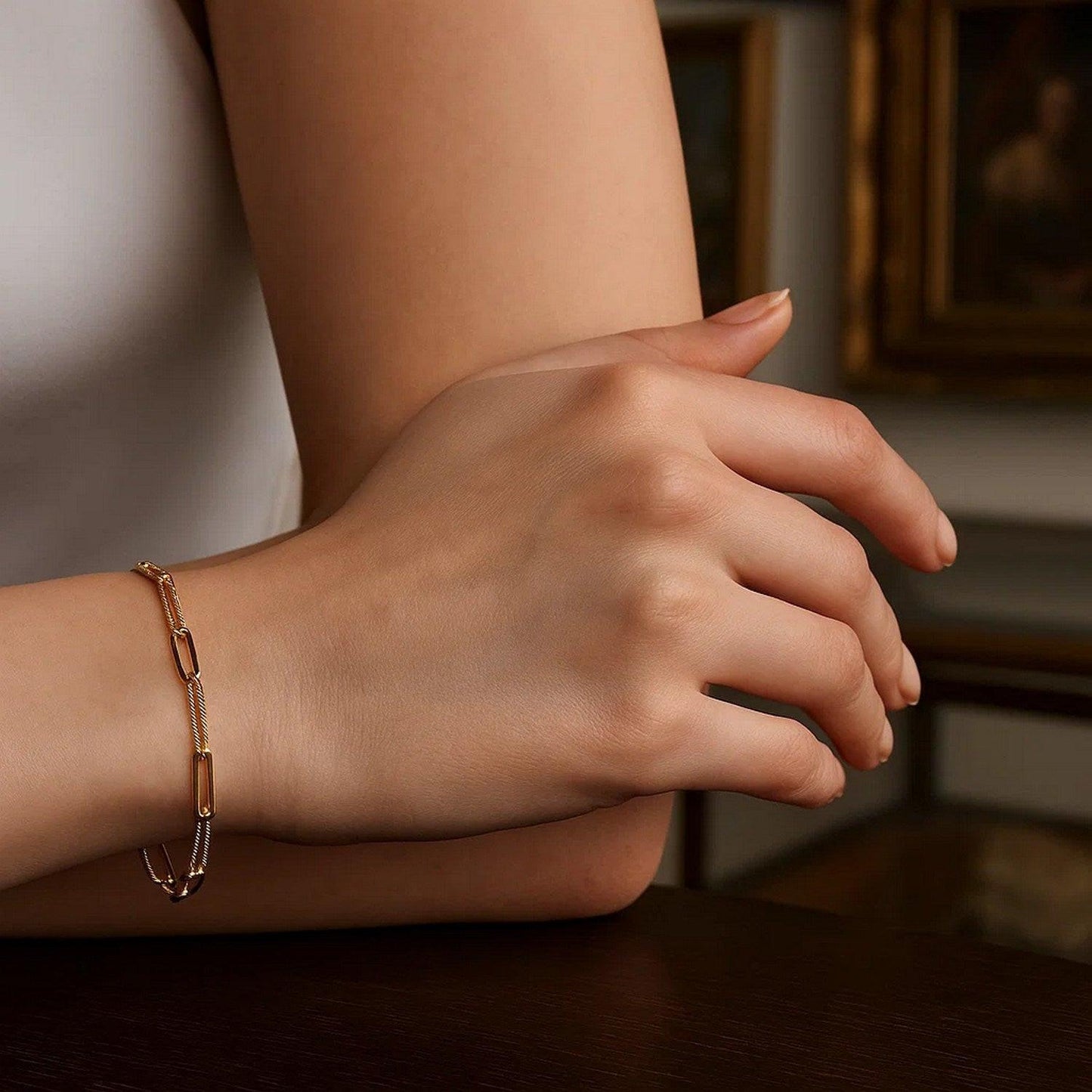 14k Yellow Gold High Polish Alternating Bead Paperclip Bracelet  (3.50 mm)