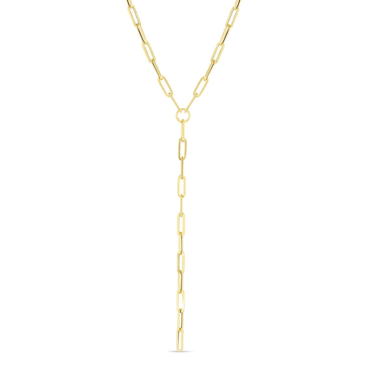 14k Yellow Gold Paperclip Chain Lariat Necklace