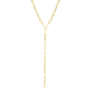 14k Yellow Gold Paperclip Chain Lariat Necklace