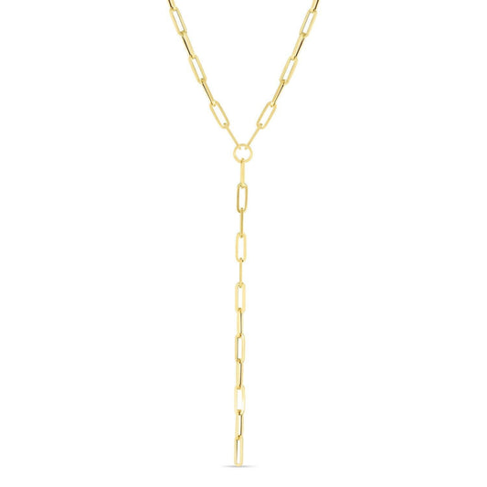 14k Yellow Gold Paperclip Chain Lariat Necklace
