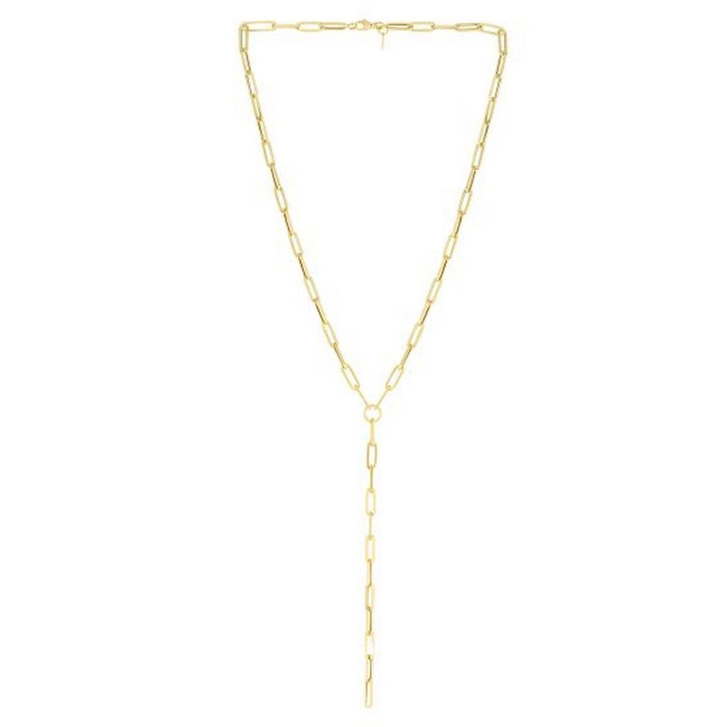 14k Yellow Gold Paperclip Chain Lariat Necklace