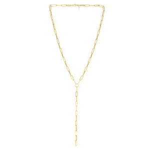 14k Yellow Gold Paperclip Chain Lariat Necklace