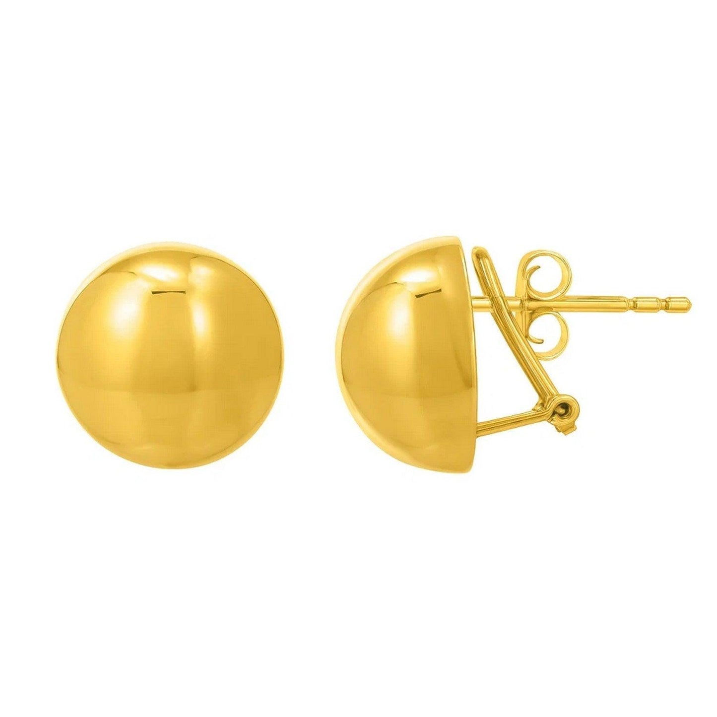 Sterling Silver Yellow Gold Plated Puffed Button Omega Earrings