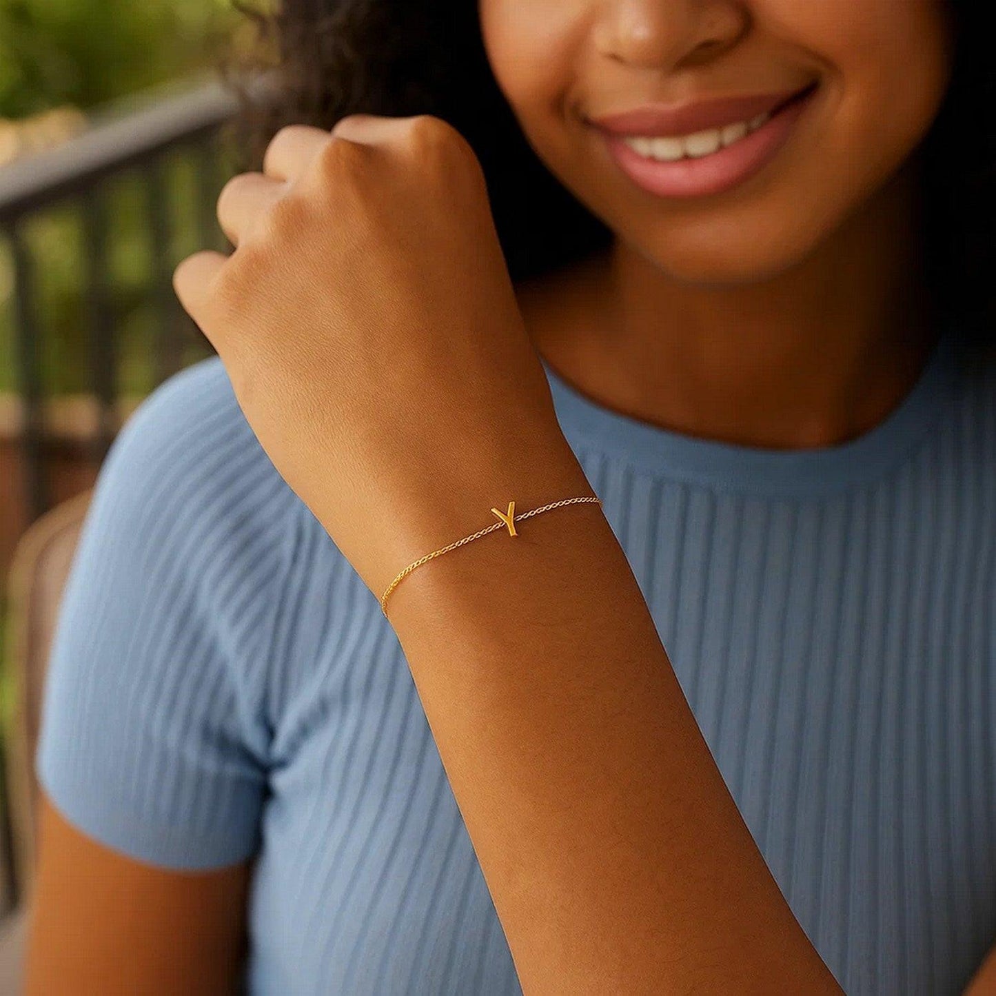 14K Yellow Gold Mini Initial Y Bracelet
