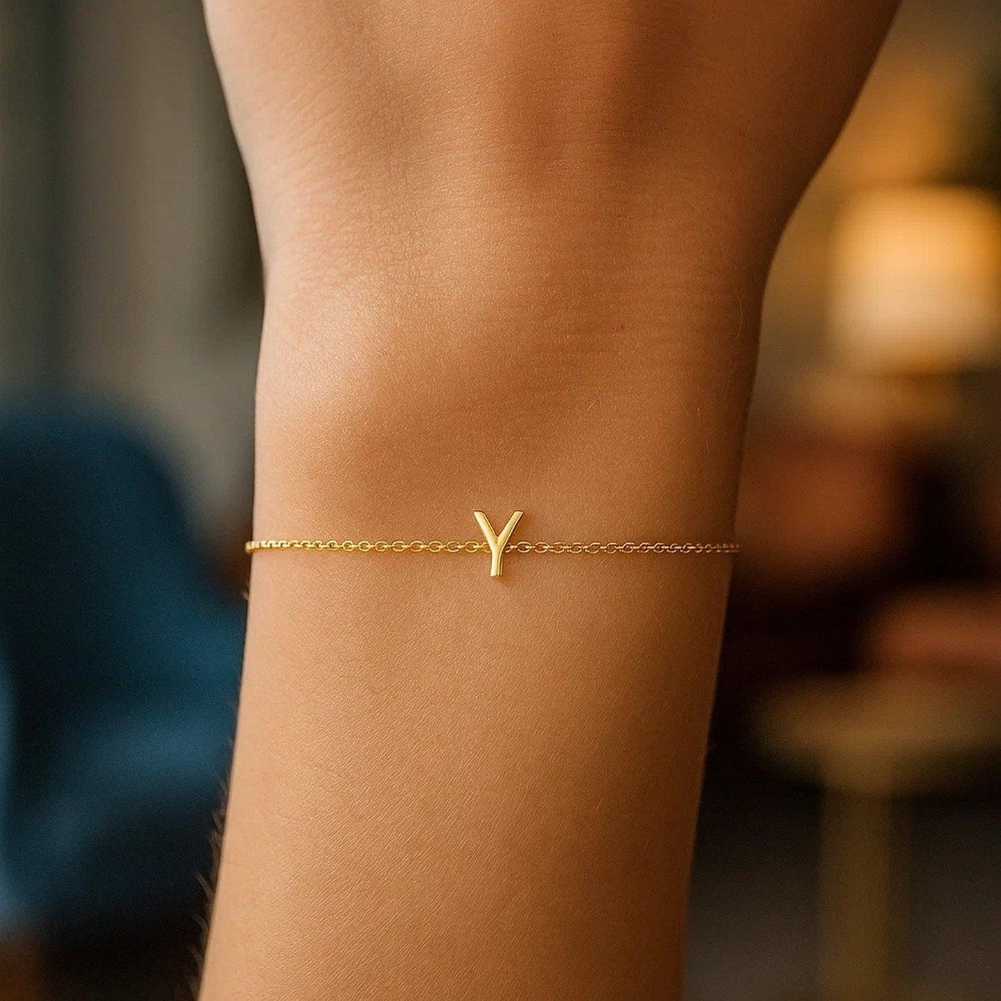 14K Yellow Gold Mini Initial Y Bracelet
