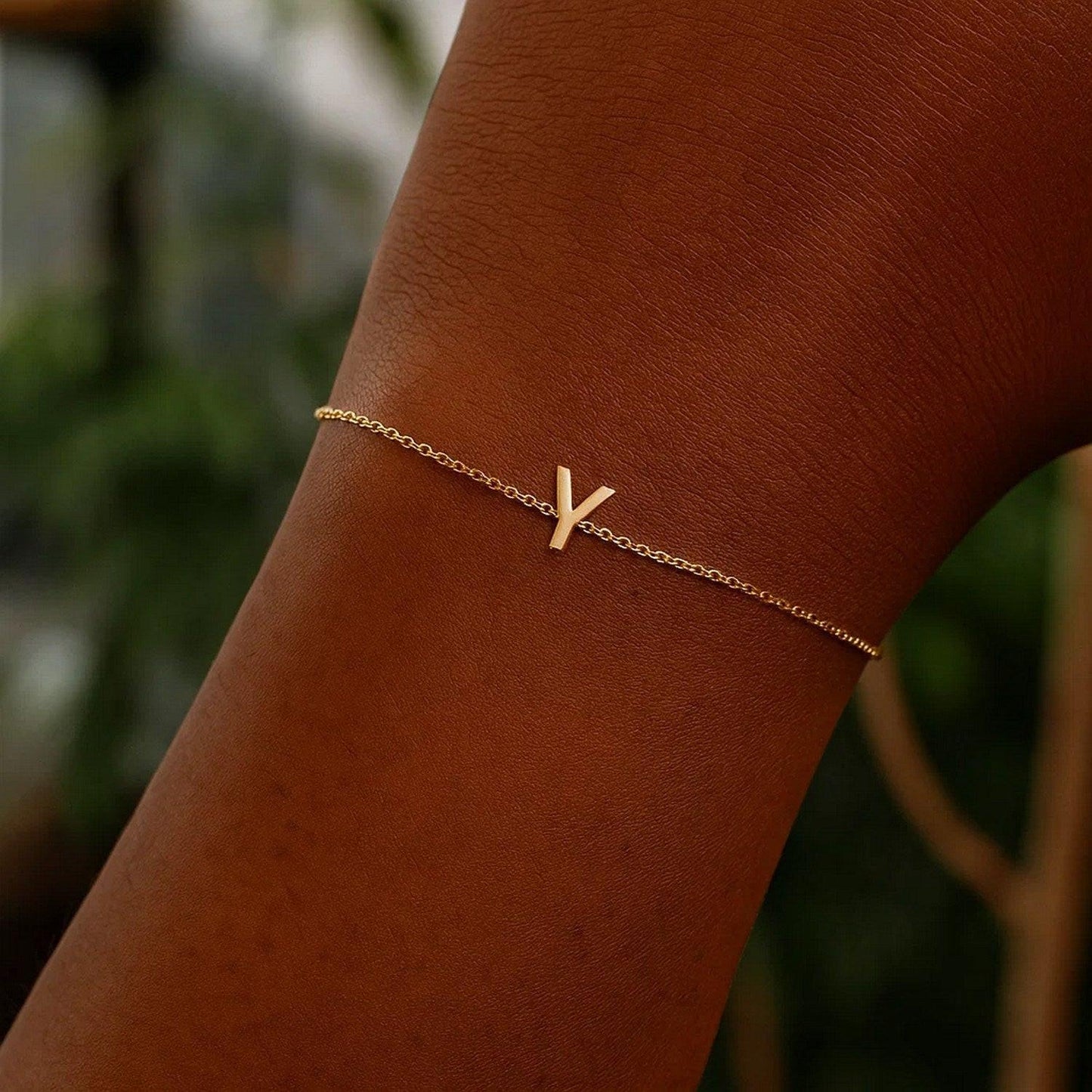 14K Yellow Gold Mini Initial Y Bracelet