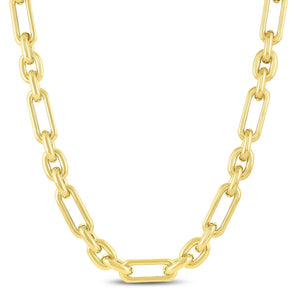 14k Yellow Gold Italian Alternating Paperclip Oval Links Chain Necklace