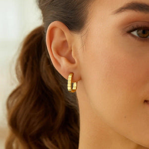 14K Yellow Gold Fancy Oval Hoop Earrings