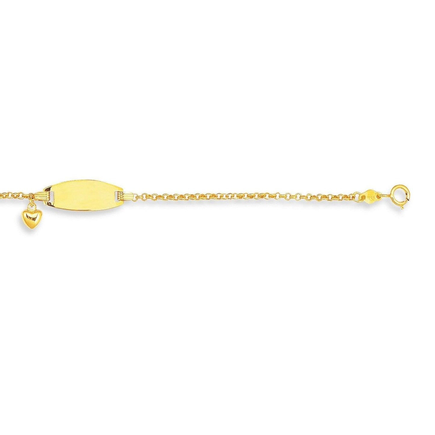 14k Yellow Gold Heart Accented Childrens Cable Chain ID Bracelet (6.35 mm)