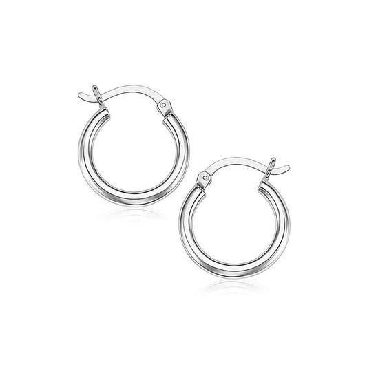 Sterling Silver Rhodium Plated Thin and Small Polished Hoop Earrings (2x10mm)