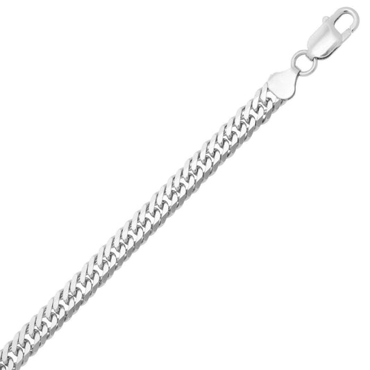 Sterling Silver Rhodium Plated Flat Miami Cuban Chain (6.70 mm)