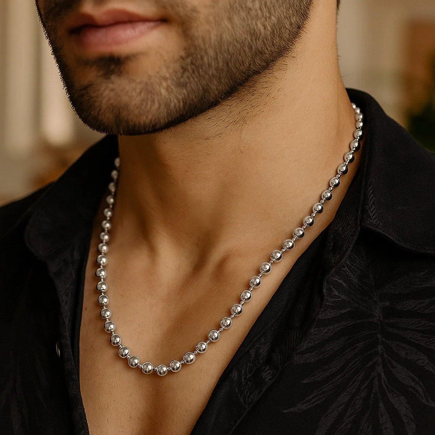 Sterling Silver Rhodium Plated Moon Cut Bead Chain (5.00 mm)