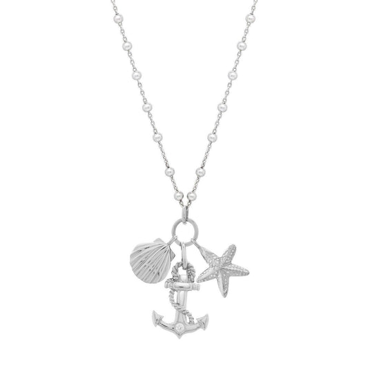 Sterling Silver Rhodium Plated Sea Life Charm Necklace