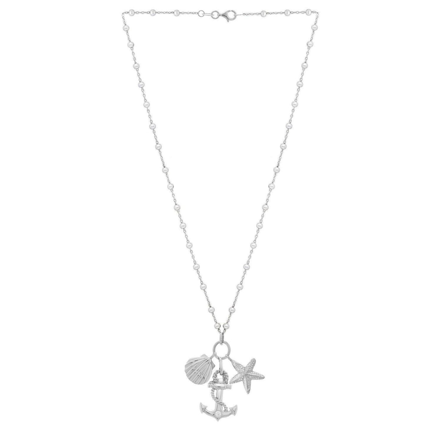 Sterling Silver Rhodium Plated Sea Life Charm Necklace