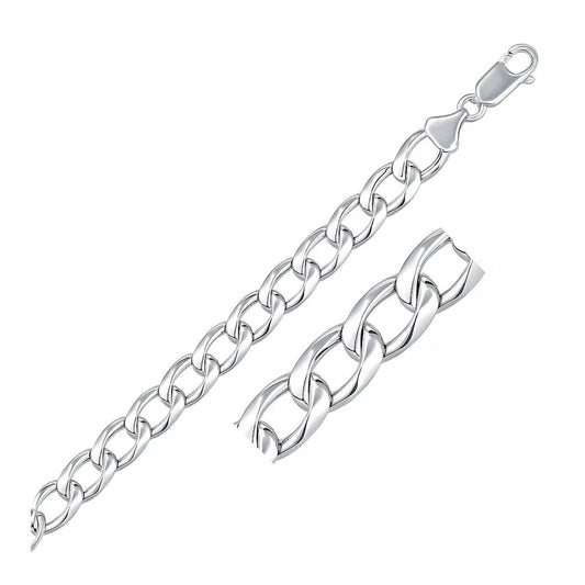 Rhodium Plated Sterling Silver Curb Style Bracelet (8.40 mm)