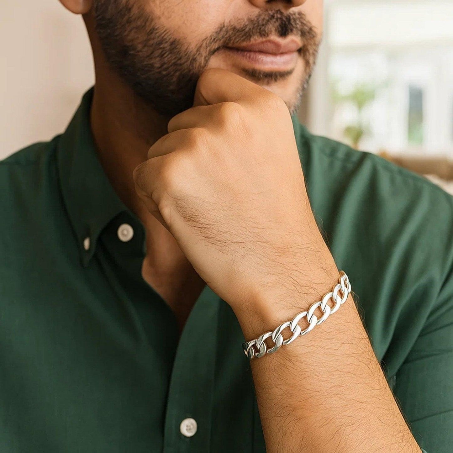 Rhodium Plated Sterling Silver Curb Style Bracelet (8.40 mm)