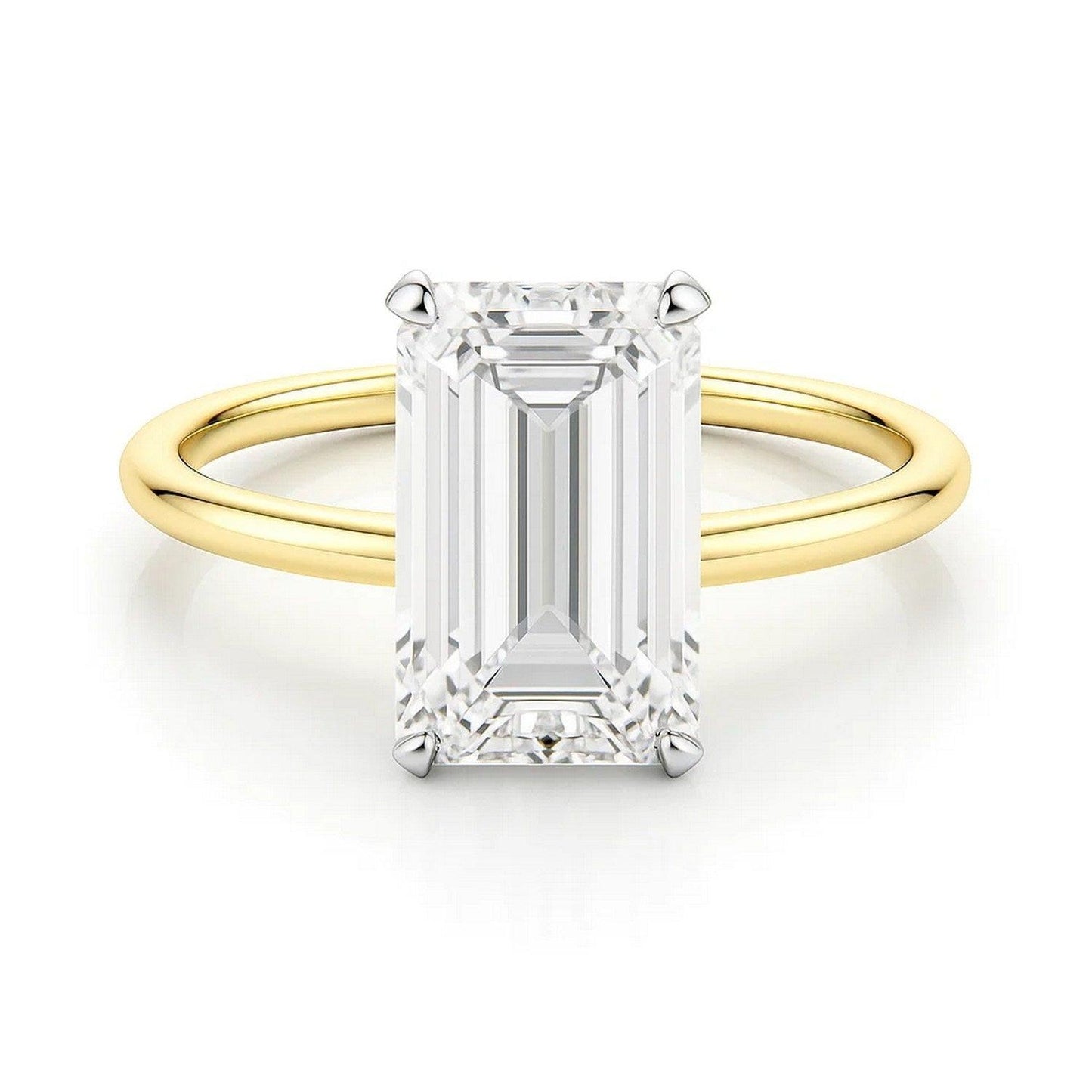 3 Carat Emerald Lab Grown IGI G/VS1 Diamond Solitaire Ring in 10K Yellow Gold