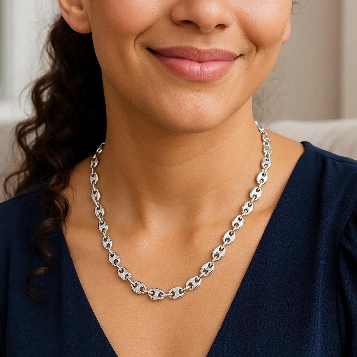 Sterling Silver Rhodium Plated Lite Puffed Mariner Chain (6.40 mm)