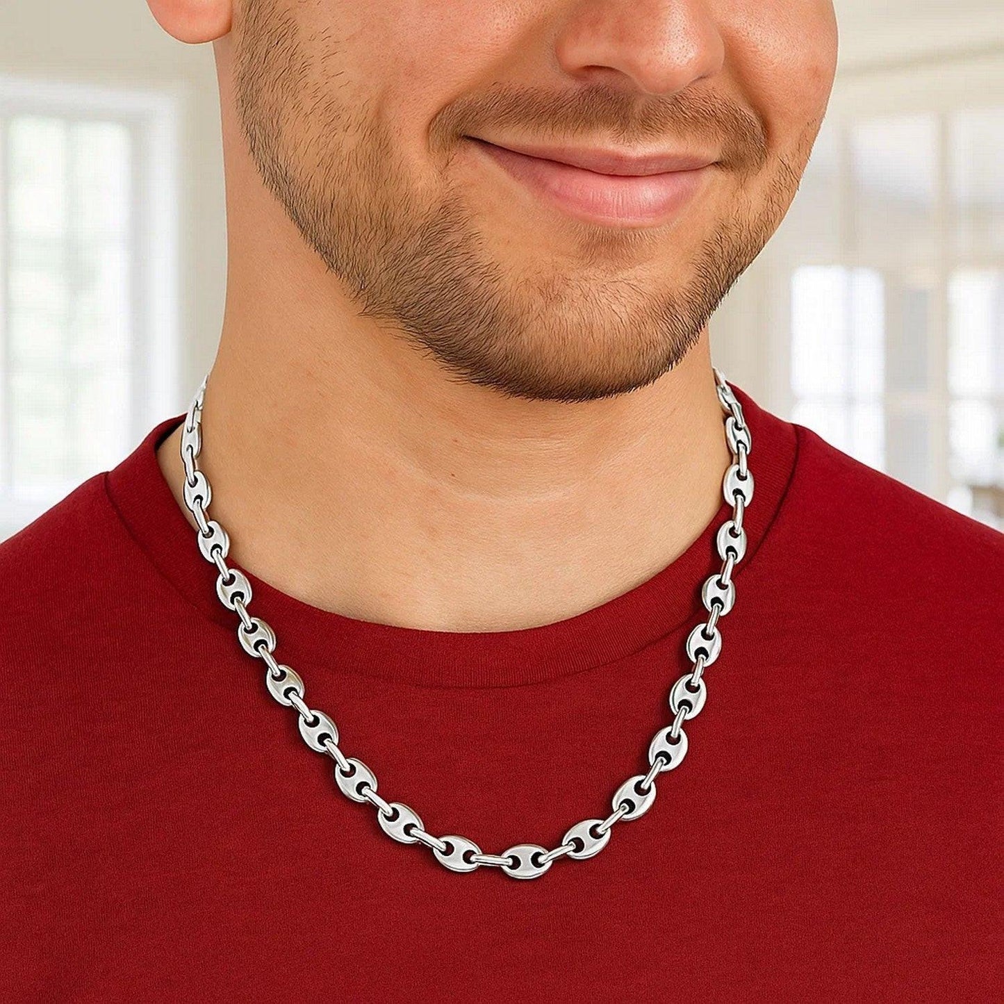 Sterling Silver Rhodium Plated Lite Puffed Mariner Chain (6.40 mm)