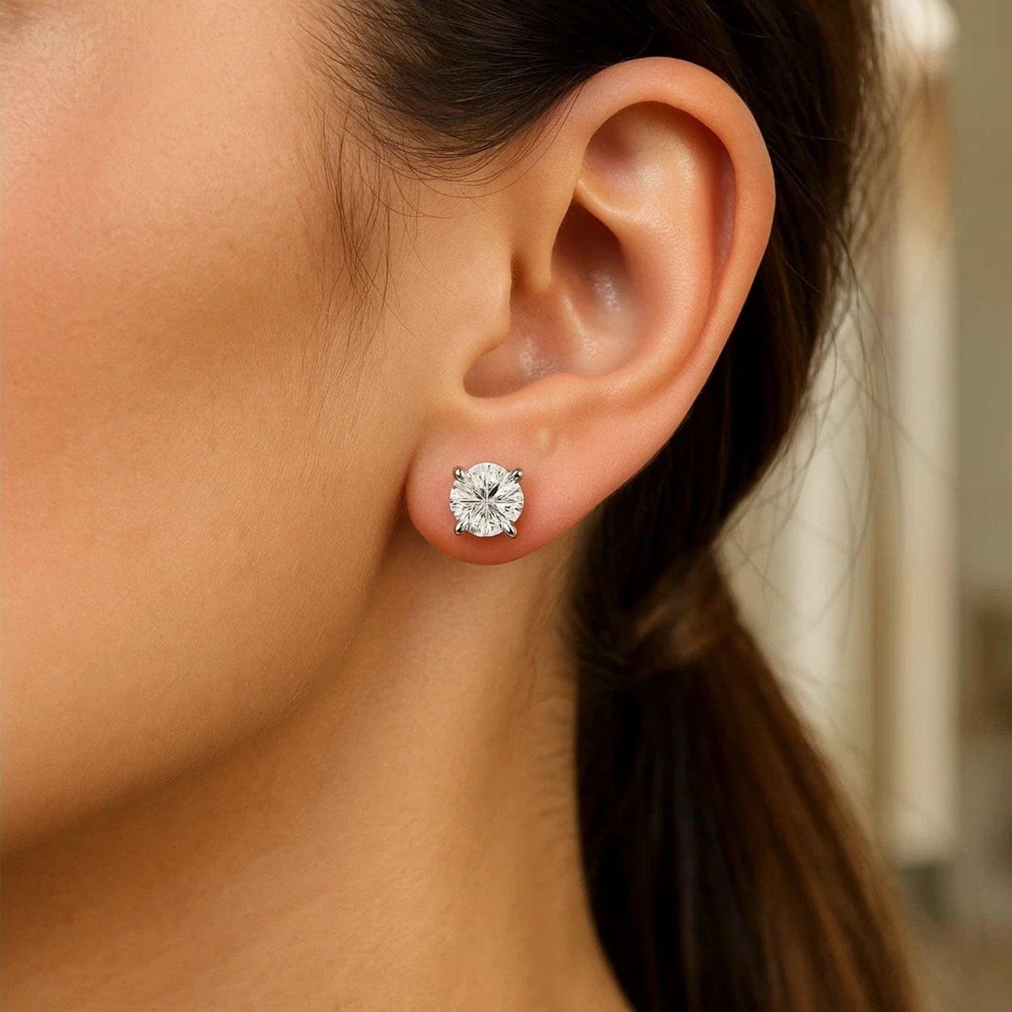Sterling Silver Round CZ Stud Earrings(8mm)