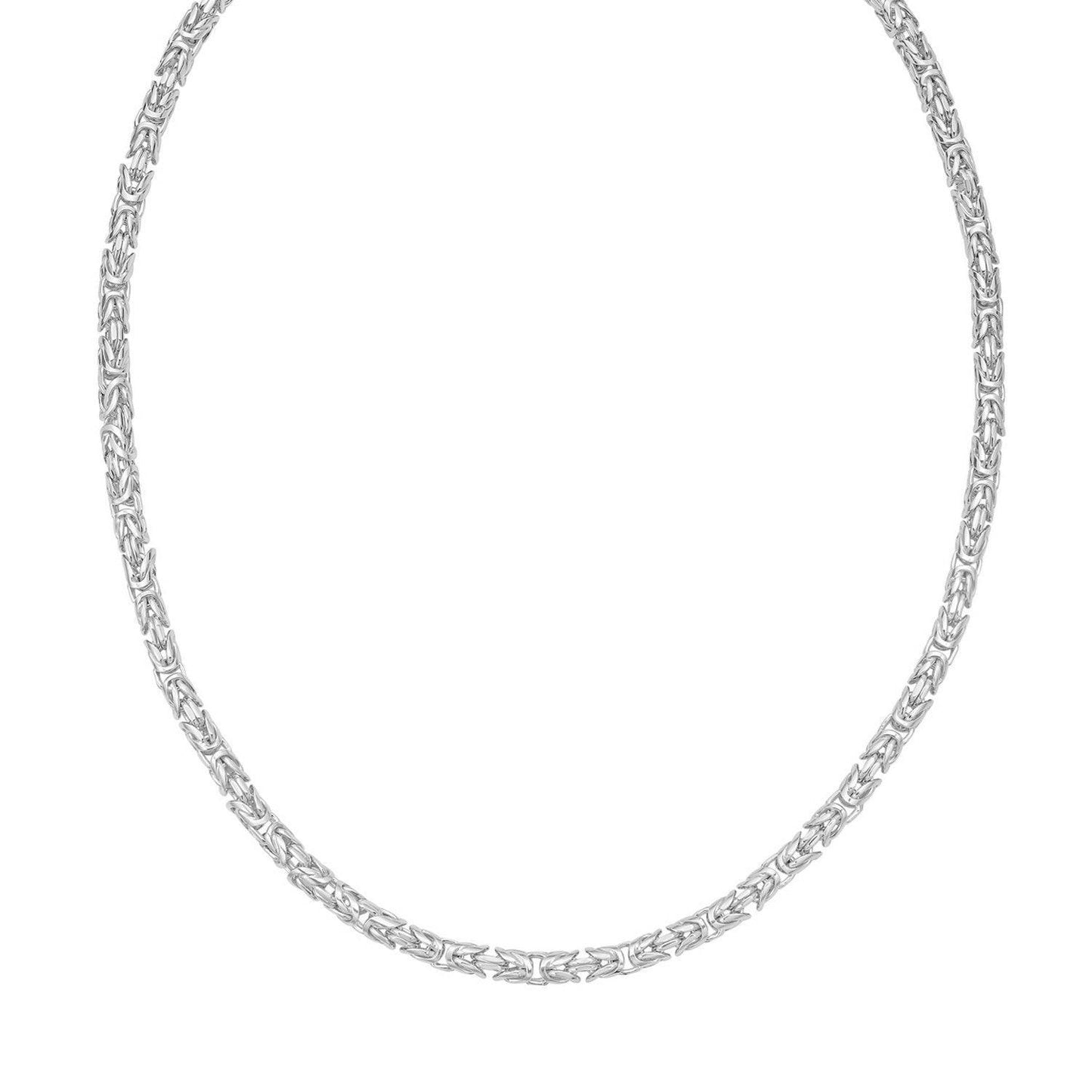 Sterling Silver Rhodium Plated Solid Round Byzantine Chain (4.60 mm)