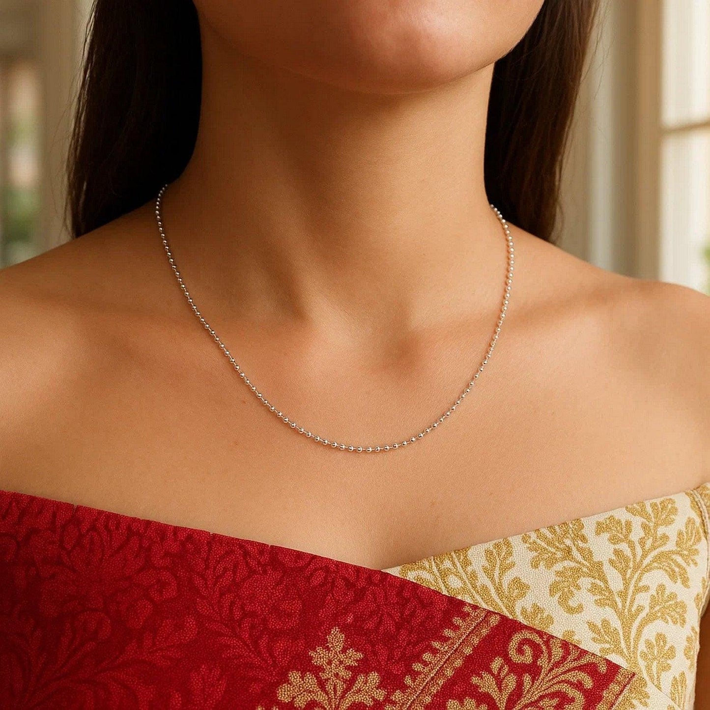 14k White Gold Diamond Cut Bead Chain (0.90 mm)