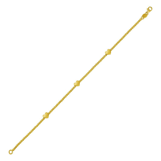 14K Yellow Gold Heart Station Bead Bracelet