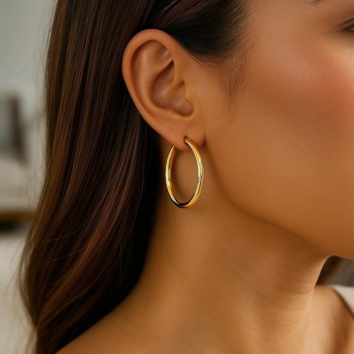 10k Yellow Gold Polished Hoop Earrings (3x30mm)