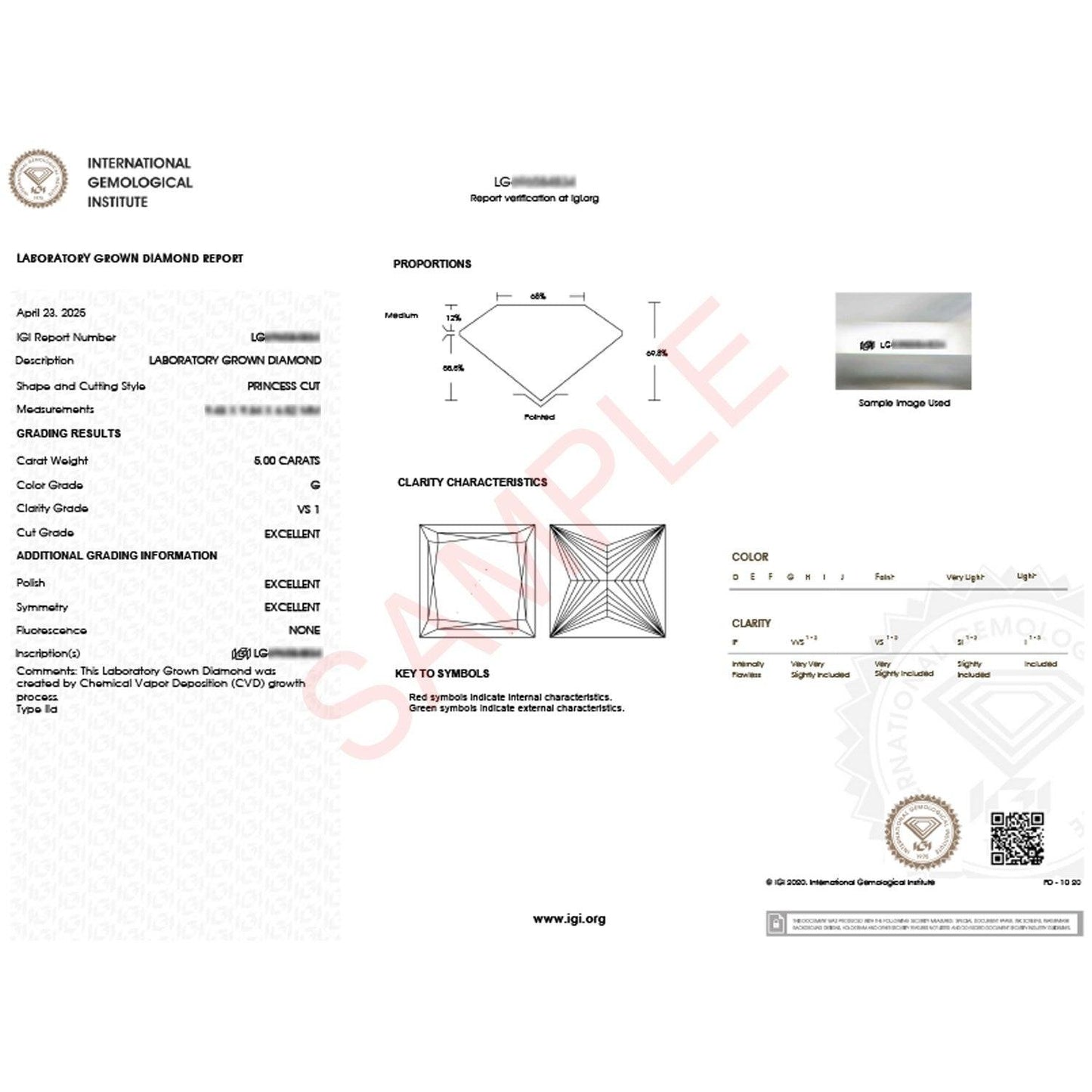 5 Carat Princess Lab Grown IGI G/VS1 Diamond Solitaire Ring in 10K Yellow Gold