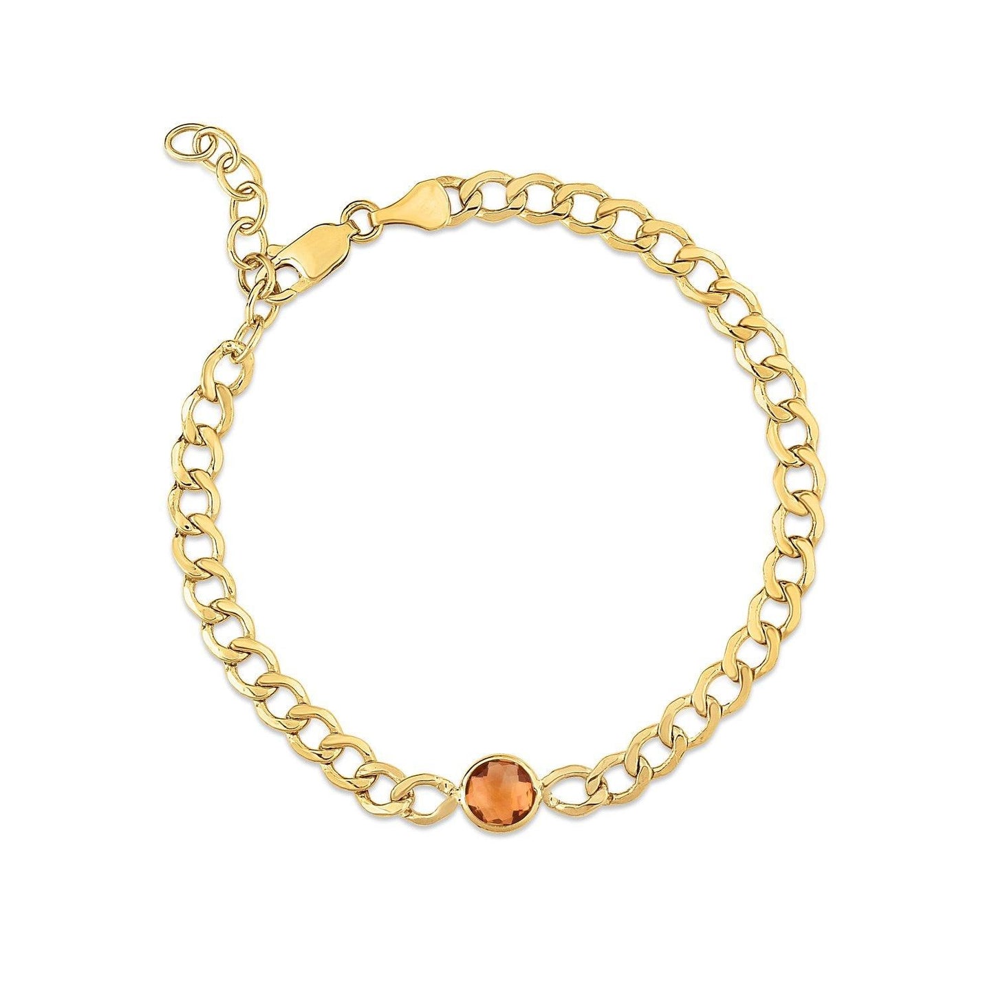 14K Yellow Gold Citrine Curb Chain Bracelet (3.60 mm)