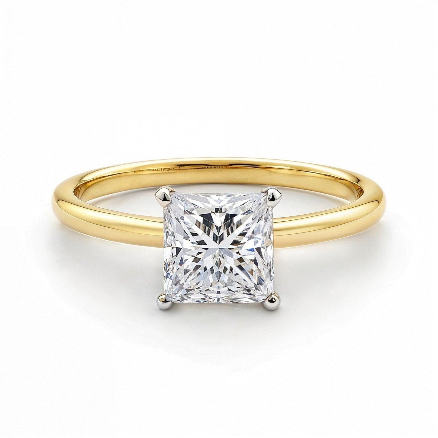 1.50Ct Princess Lab Grown IGI G/VS1 Diamond Ring in 10K Yellow Gold