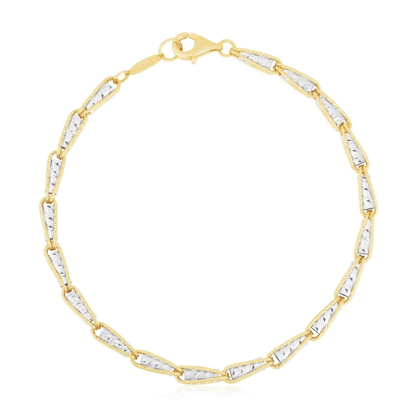 14k Two Tone Gold High Polish Diamond Cut Link Chain Bracelet (3.20 mm)
