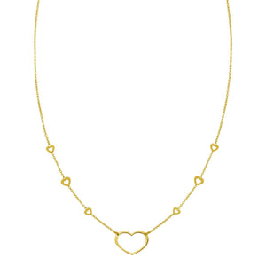14K Yellow Gold Open Heart Station Necklace