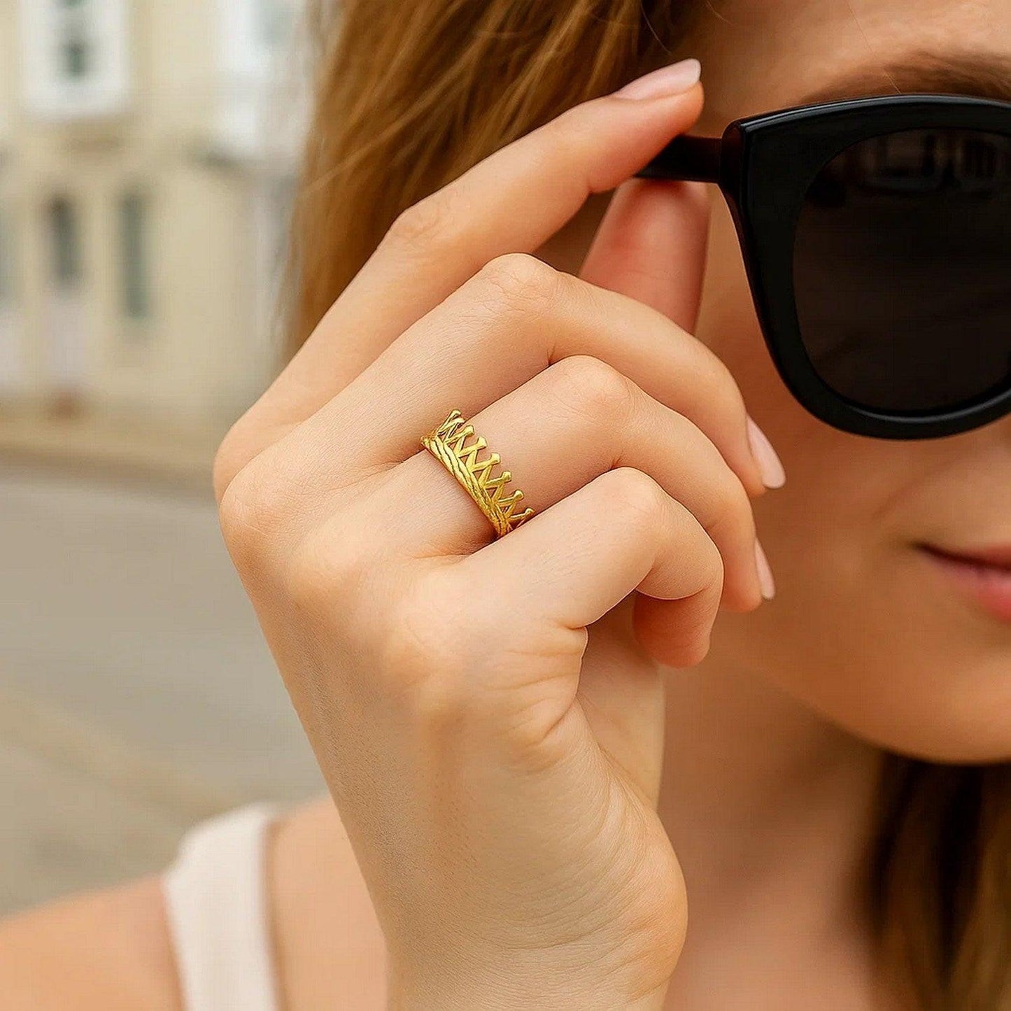 14k Yellow Gold Crown Motif Ring