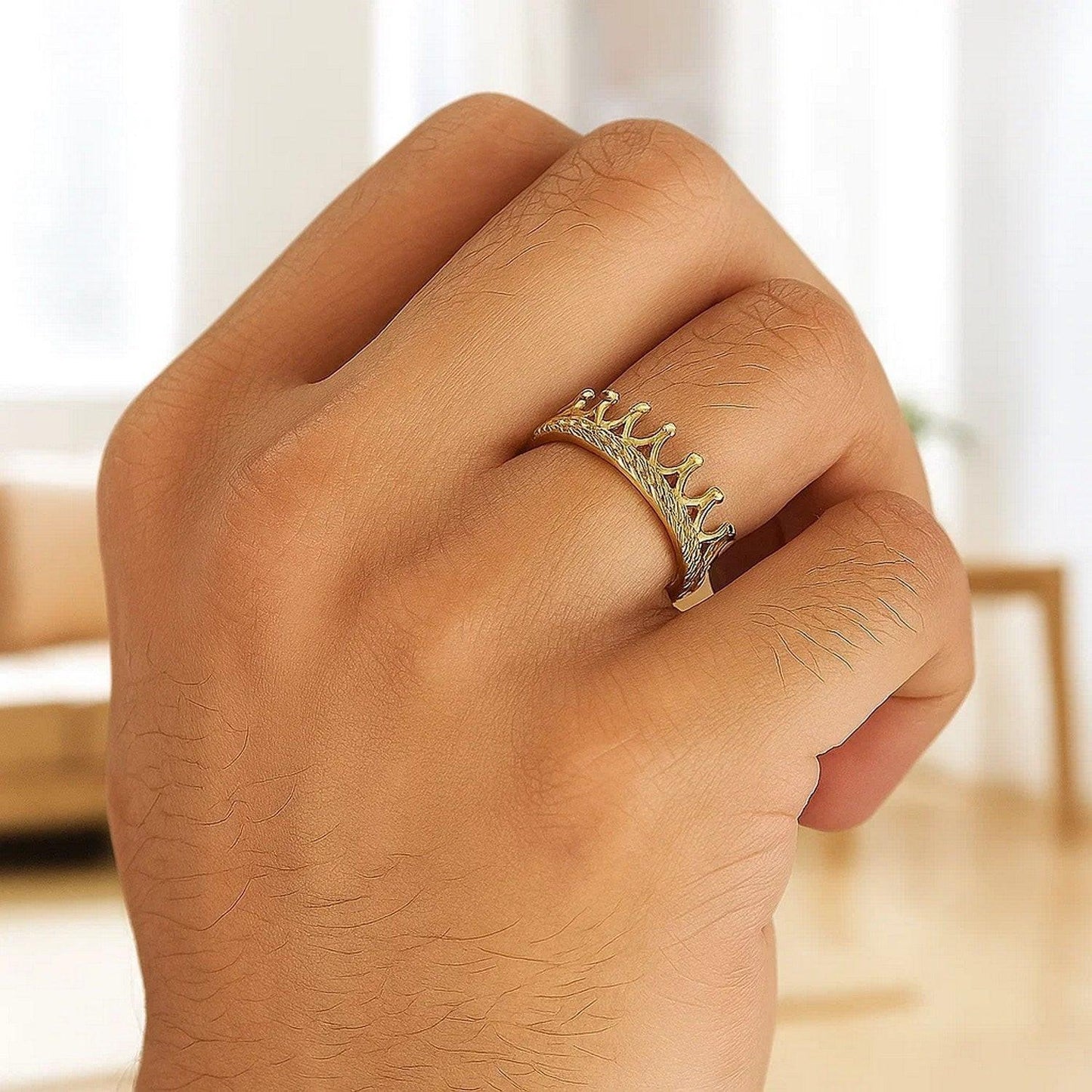 14k Yellow Gold Crown Motif Ring