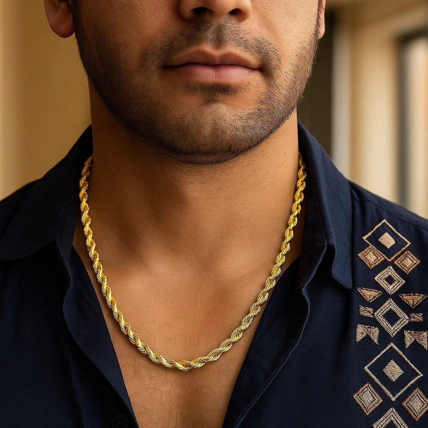 5.40 mm 14k Yellow Gold Solid Diamond Cut Rope Chain