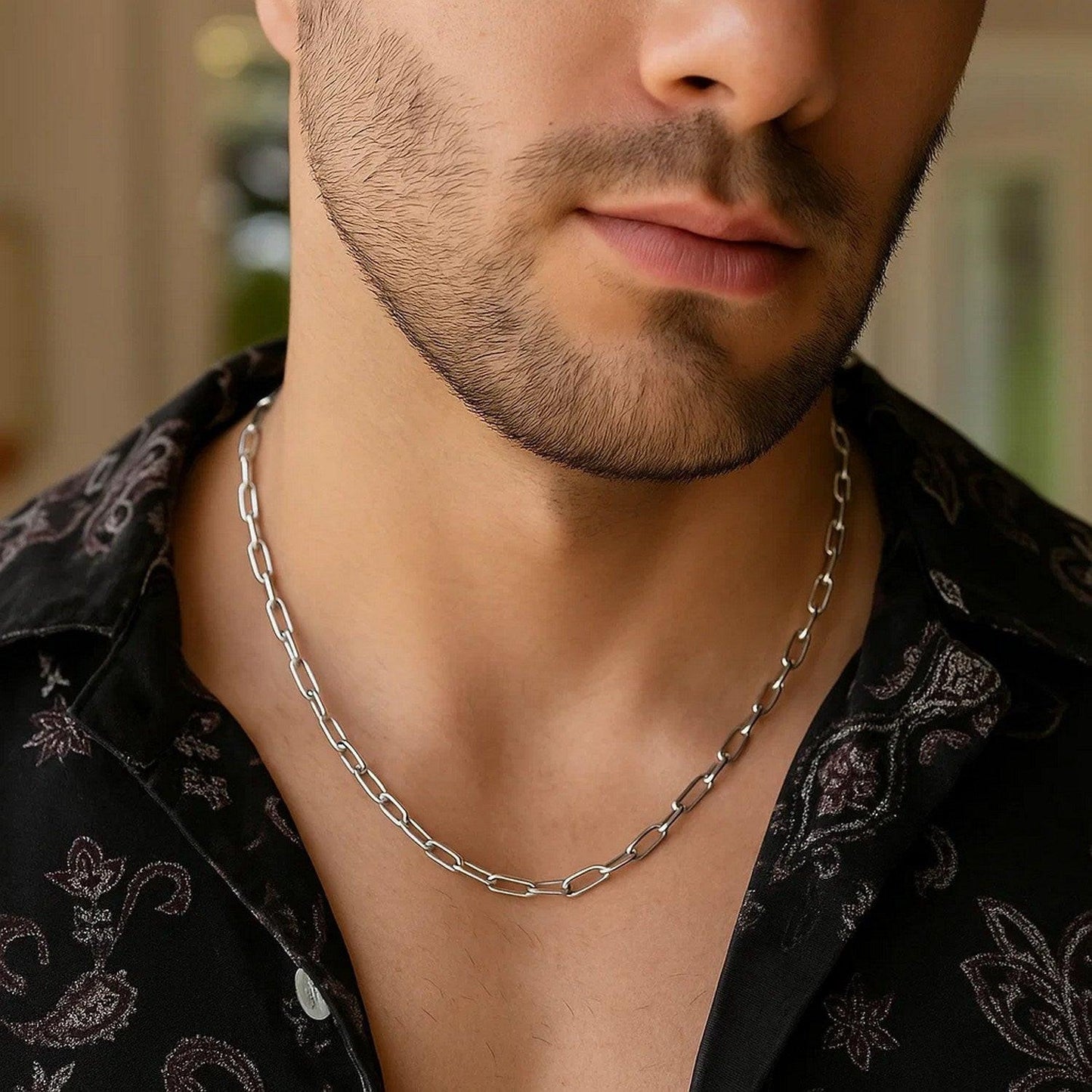 Sterling Silver Rhodium Plated Round Link Paperclip Chain (5.20 mm)